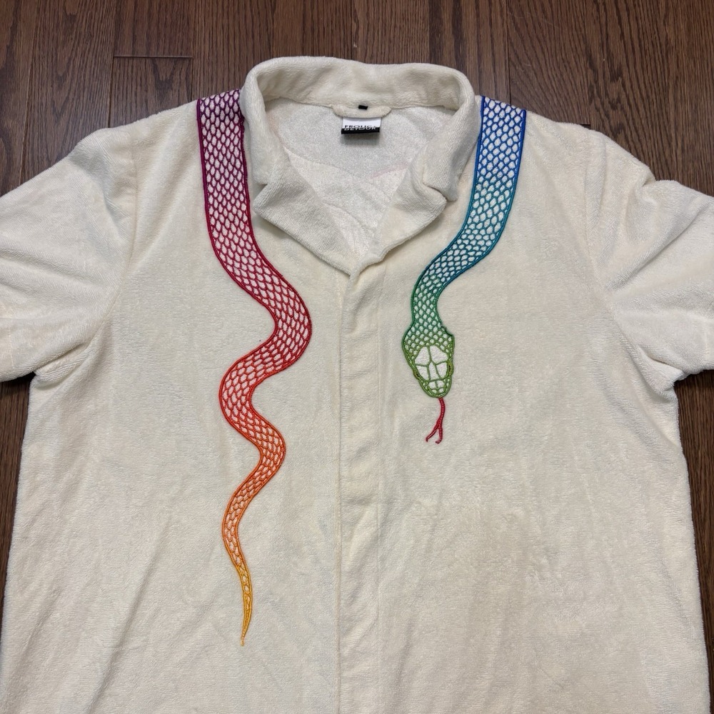 Frolic Detour NY Rainboa Button Shirt Embroidered White Unisex 2XL Snake Terra